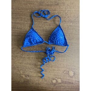 Positano Couture Blue White Tile‎ Print Triangle Bikini Top Womens Size M Italy